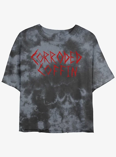 Stranger Things Corroded Coffin Mineral Wash Crop Girls T-Shirt