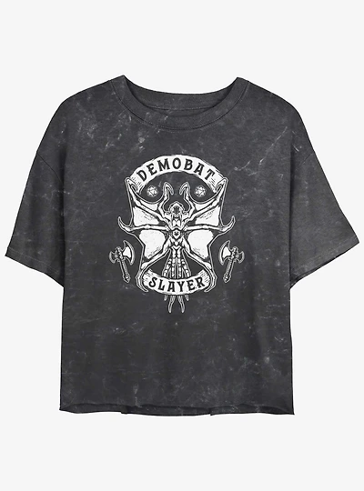 Stranger Things Demobat Slayer Mineral Wash Crop Girls T-Shirt