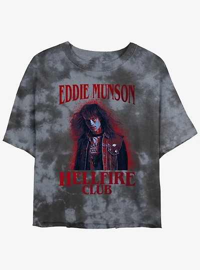 Stranger Things Eddie Munson Hellfire Club Mineral Wash Crop Girls T-Shirt