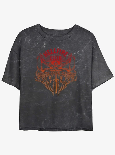 Stranger Things Hellfire Club Choose Your Weapon Mineral Wash Crop Girls T-Shirt