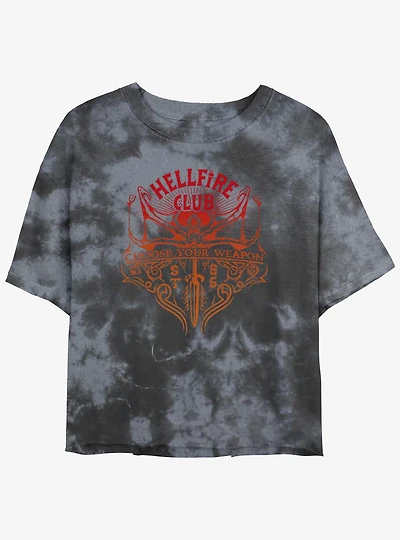 Stranger Things Hellfire Club Choose Your Weapon Mineral Wash Crop Girls T-Shirt