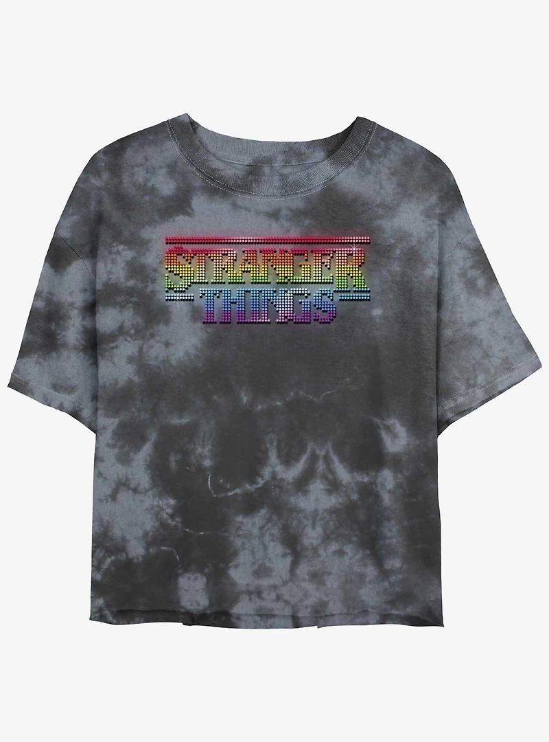 Stranger Things Rainbow Logo Mineral Wash Crop Girls T-Shirt
