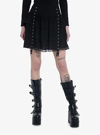 Thorn & Fable Black Lace Grommet Tiered Skirt