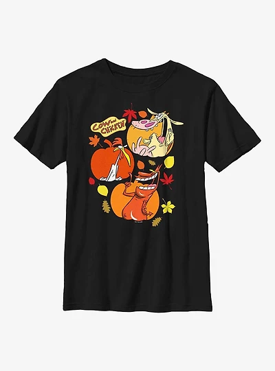 Cow And Chicken Pumpkin Portraits Youth T-Shirt
