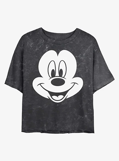 Disney Mickey Mouse Big Face Mickey Mineral Wash Crop Girls T-Shirt