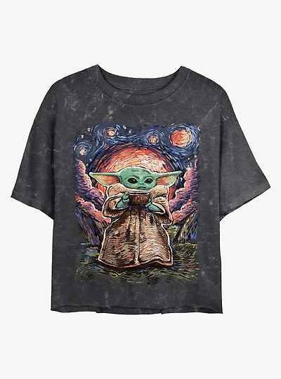 Star Wars The Mandalorian Sipping Starries Mineral Wash Crop Girls T-Shirt
