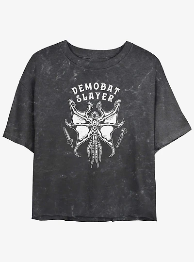 Stranger Things Demobat Slayer Mineral Wash Womens Crop T-Shirt