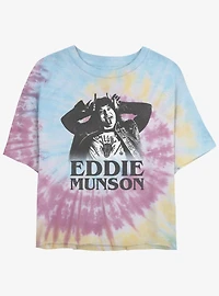 Stranger Things Eddie Munson Horns Tie-Dye Womens Crop T-Shirt