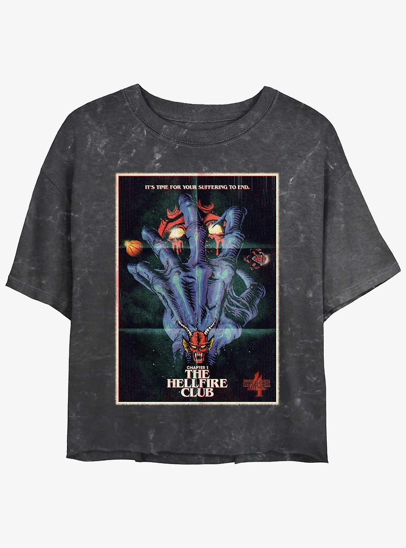 Stranger Things X Butcher Billy The Hellfire Club Mineral Wash Womens Crop T-Shirt