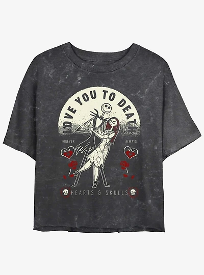 The Nightmare Before Christmas Jack & Sally Love You To Death Mineral Wash Girls Crop T-Shirt