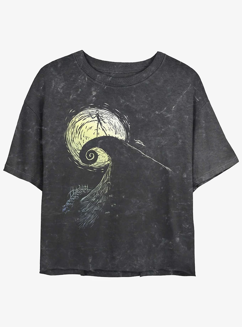 Disney The Nightmare Before Christmas Jack On Spiral Hill Mineral Wash Girls Crop T-Shirt