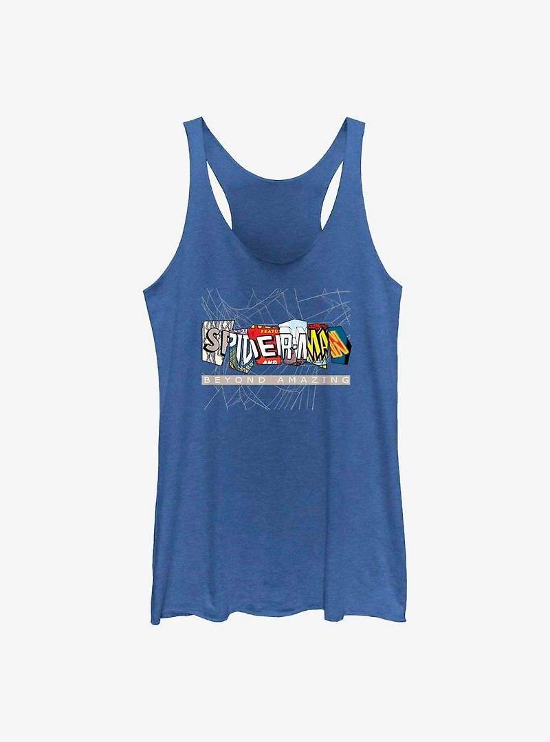 Marvel Spider-Man 60th Anniversary Comic Clippings Beyond Amazing Logo Girls Tank
