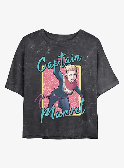 Marvel Captain 90's Mineral Wash Crop Womens T-Shirt