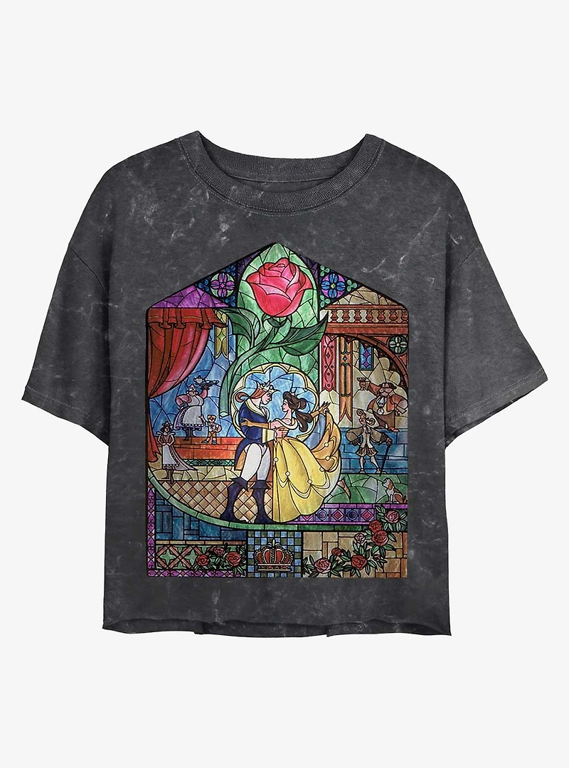 Disney Princesses Glass Beauty Mineral Wash Crop Womens T-Shirt