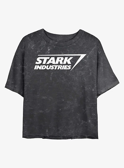Marvel Iron Man Stark Industries Logo Mineral Wash Crop Womens T-Shirt