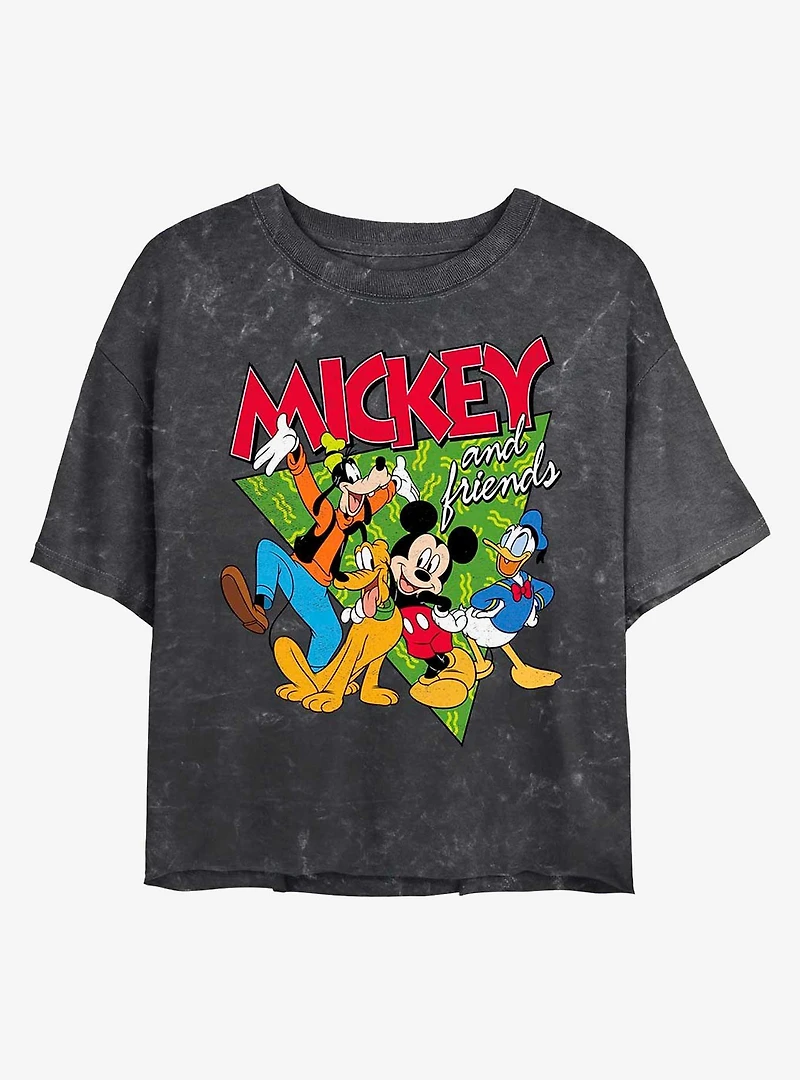 Disney Mickey Mouse Funky Bunch Mineral Wash Crop Womens T-Shirt