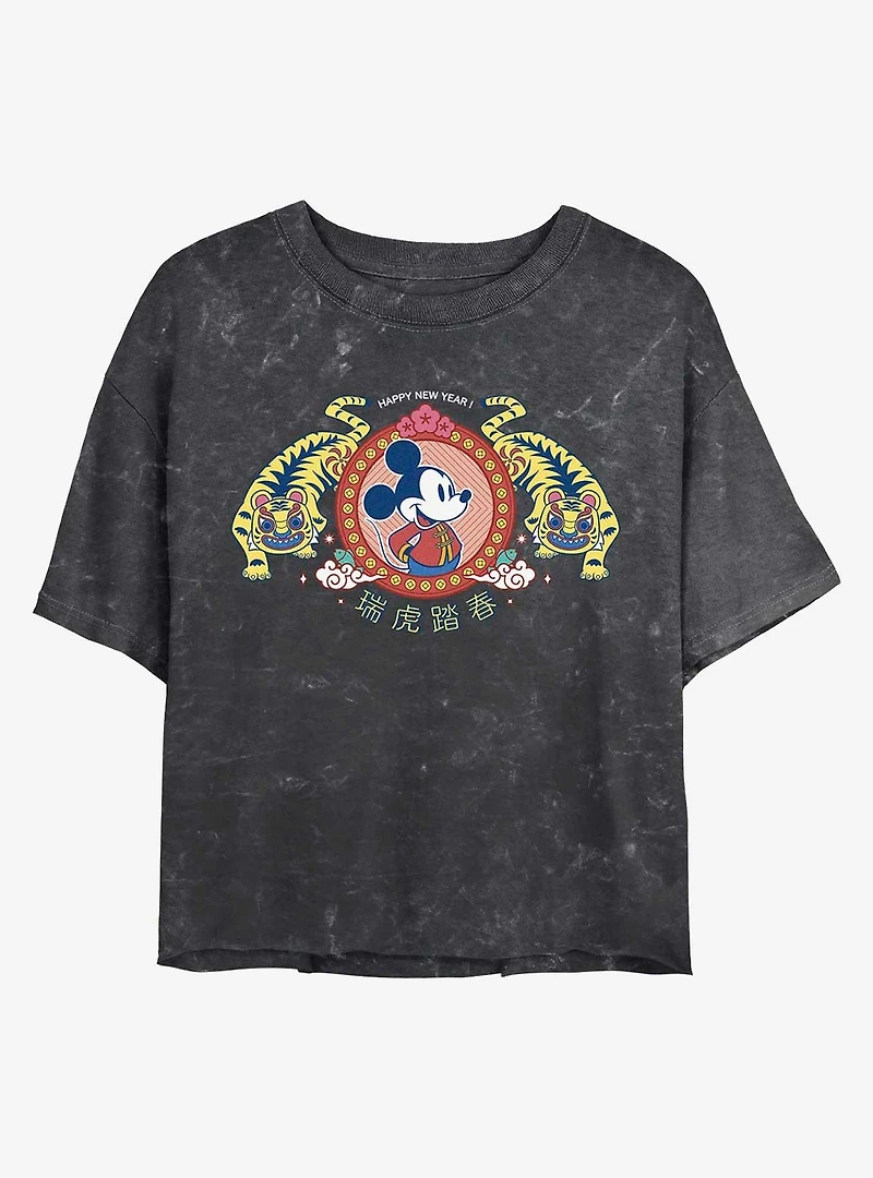 Disney Mickey Mouse Tiger King Mineral Wash Crop Womens T-Shirt