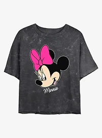 Disney Minnie Mouse Big Face Mineral Wash Crop Womens T-Shirt