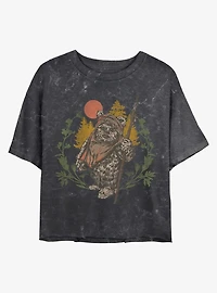 Star Wars Ewok Sunset Mineral Wash Crop Womens T-Shirt