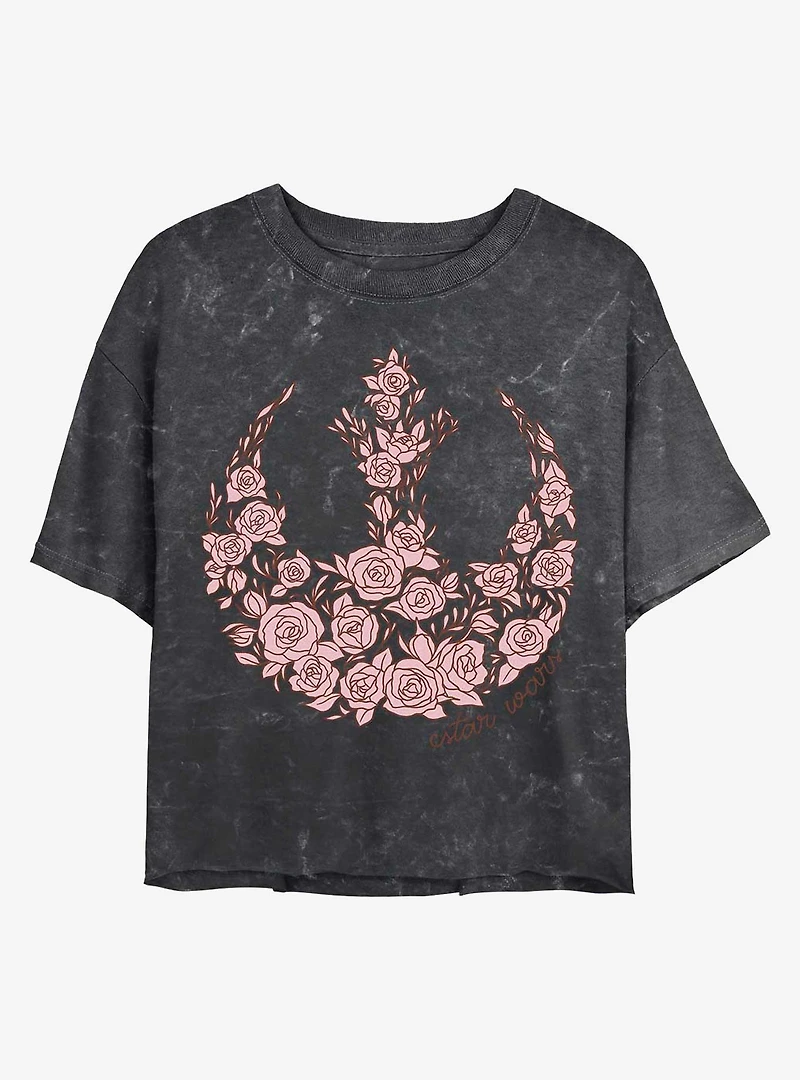 Star Wars Rose Rebel Symbol Mineral Wash Crop Womens T-Shirt