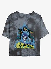 Disney Villains Hades and Cerberus Japanese Lettering Tie-Dye Girls Crop T-Shirt