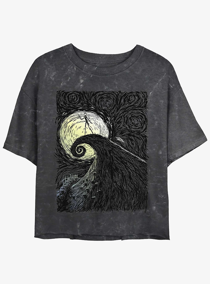 Disney The Nightmare Before Christmas Jack On Spiral Hill Mineral Wash Womens Crop T-Shirt