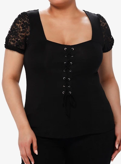 Cosmic Aura Black Lace-Up Girls Top Plus Size