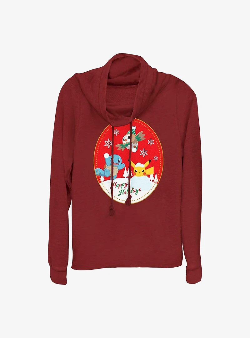 Pokemon Happy Holiday Snow Day Cowl Neck Long-Sleeve Top