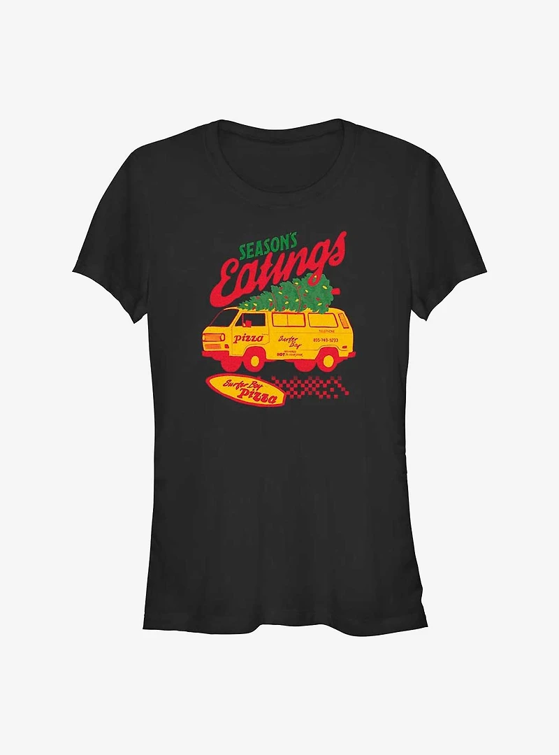 Stranger Things Season's Eatings Surfer Boy Pizza Girls T-Shirt