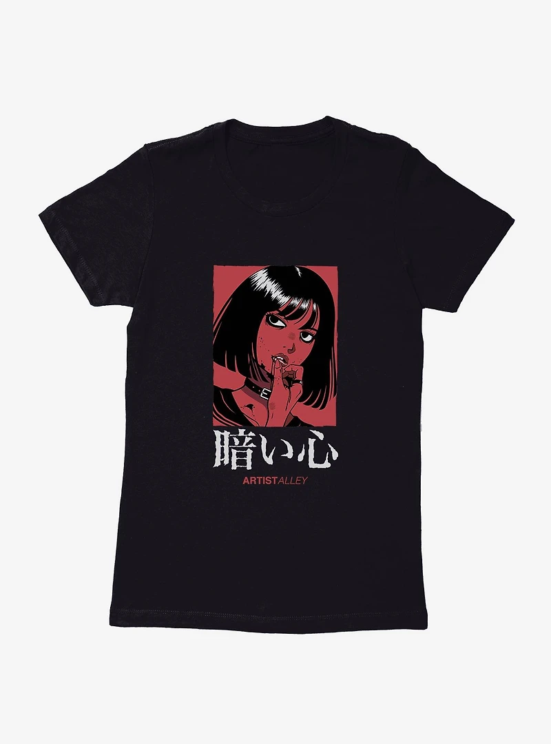 Artist Alley Anime Girl Dark Heart Womens T-Shirt
