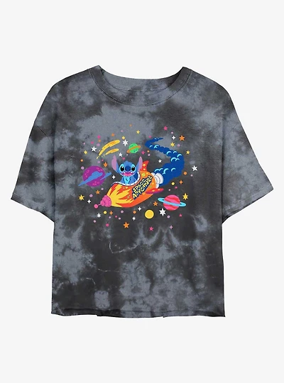 Disney Lilo & Stitch Rocket Space Adventure Tie-Dye Womens Crop T-Shirt