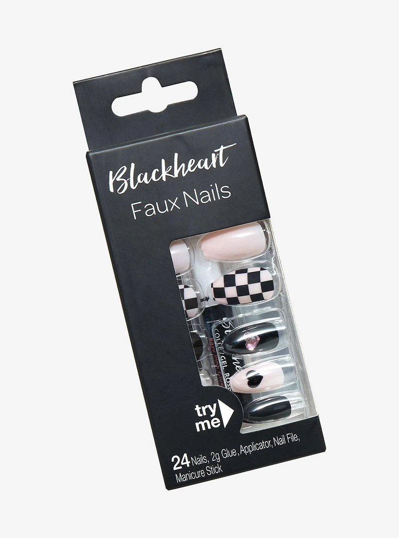 Blackheart Checker Heart Faux Nail Set