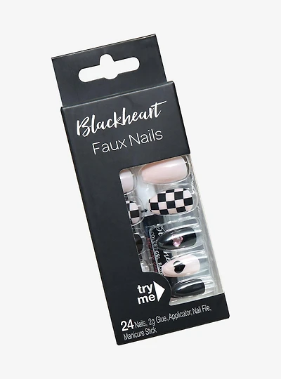 Blackheart Checker Heart Faux Nail Set