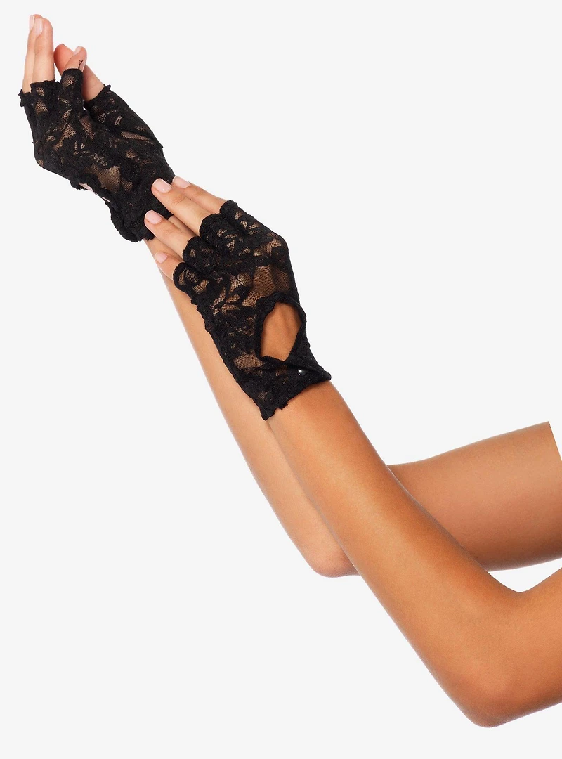 Lace Keyhole Fingerless Gloves Black