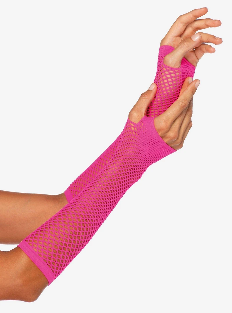 Triangle Net Fingerless Gloves Neon Pink