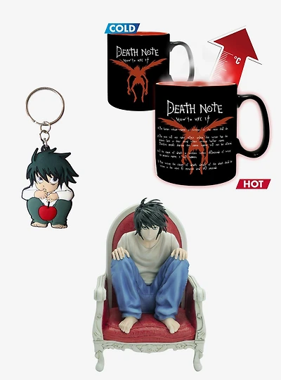 Death Note L Mug, Figure, and Keychain Bundle