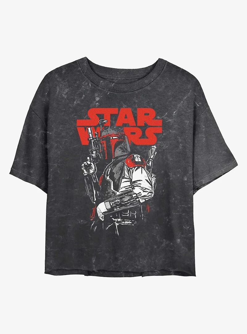 Star Wars Boba Fett Blaster Ready Mineral Wash Womens Crop T-Shirt