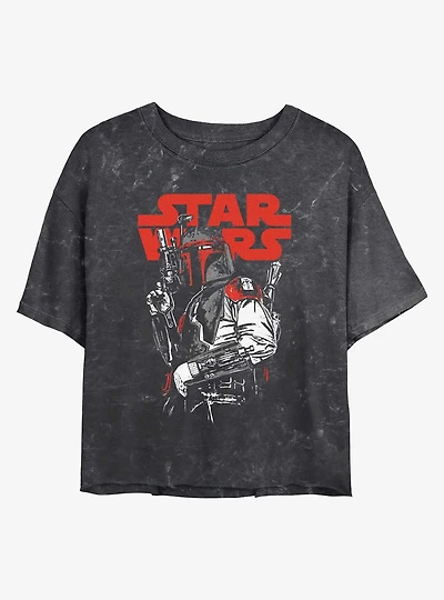 Star Wars Boba Fett Blaster Ready Mineral Wash Womens Crop T-Shirt