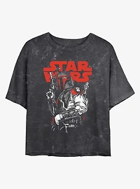 Star Wars Boba Fett Blaster Ready Mineral Wash Womens Crop T-Shirt