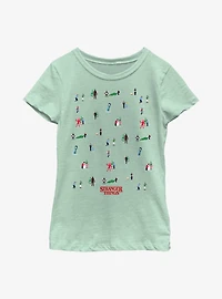 Stranger Things Holiday Tree Scenes Group Youth Girls T-Shirt