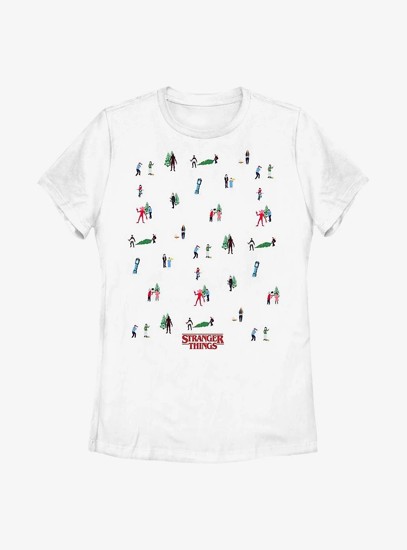 Stranger Things Holiday Tree Scenes Group Womens T-Shirt