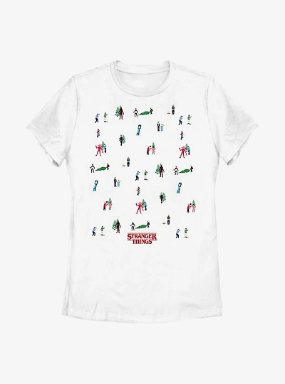 Stranger Things Holiday Tree Scenes Group Womens T-Shirt