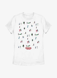 Stranger Things Holiday Tree Scenes Group Womens T-Shirt