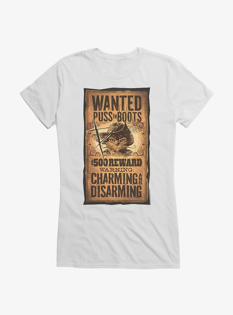 Puss Boots Scratched Wanted Poster Girls T-Shirt