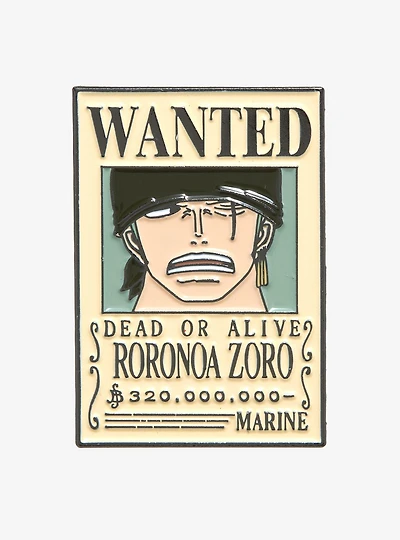 One Piece Roronoa Zoro Wanted Poster Enamel Pin - BoxLunch Exclusive