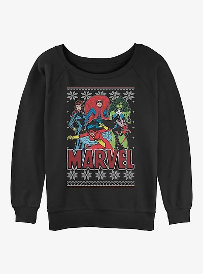 Marvel Avengers Season's Heroines Ugly Christmas Girls Slouchy Sweatshirt