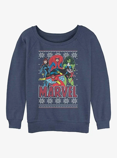 Marvel Avengers Season's Heroines Ugly Christmas Girls Slouchy Sweatshirt