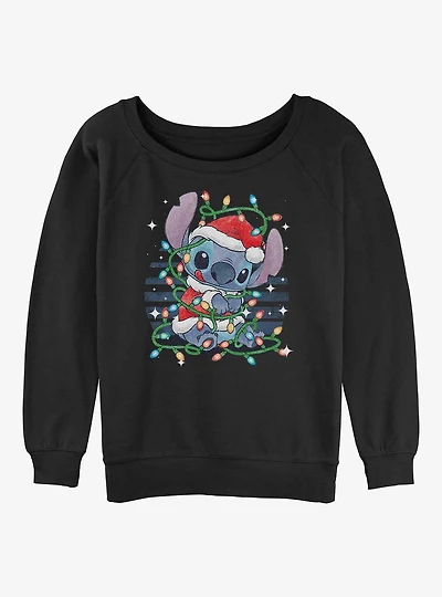 Disney Lilo & Stitch Christmas Lights Girls Slouchy Sweatshirt