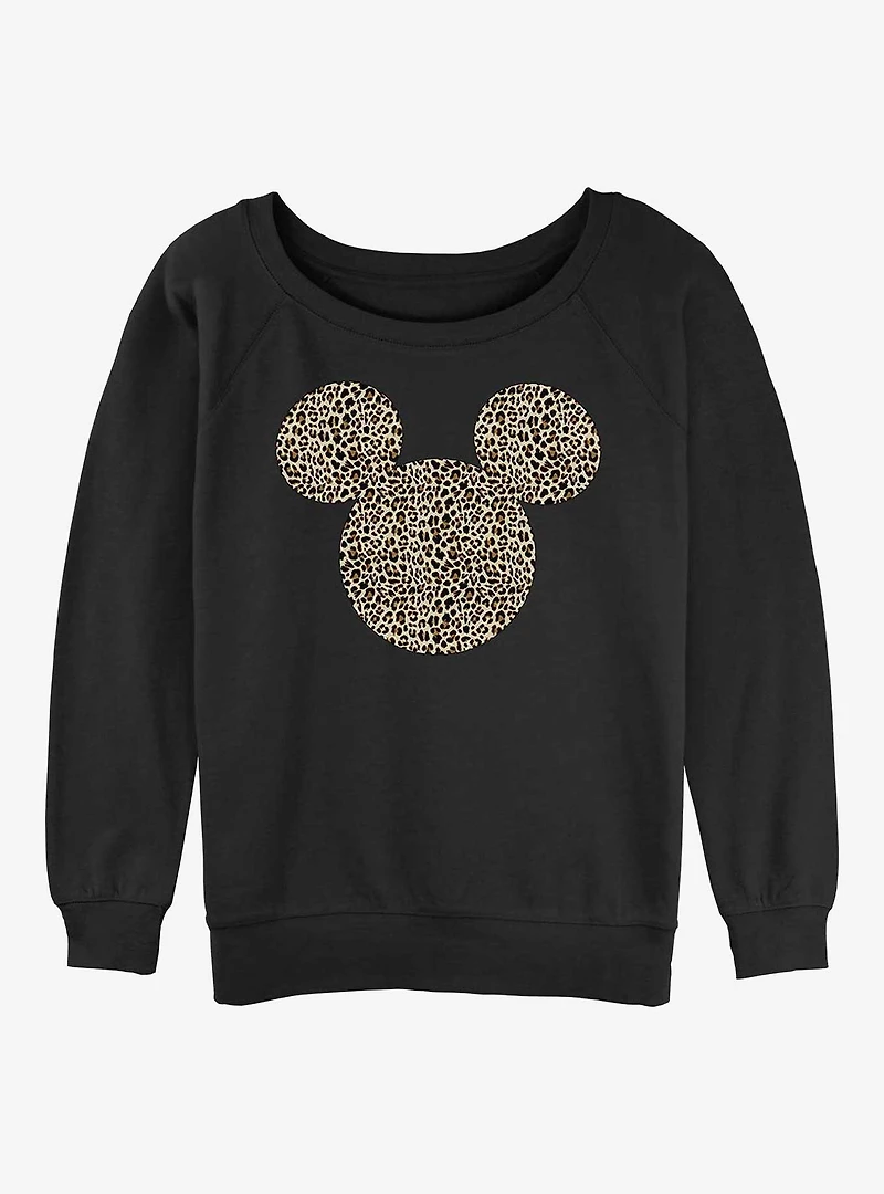 Disney Mickey Mouse Animal Print Ears Girls Slouchy Sweatshirt