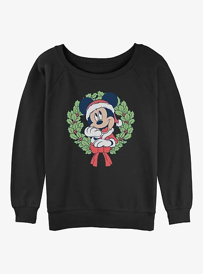 Disney Mickey Mouse Christmas Wreath Girls Slouchy Sweatshirt